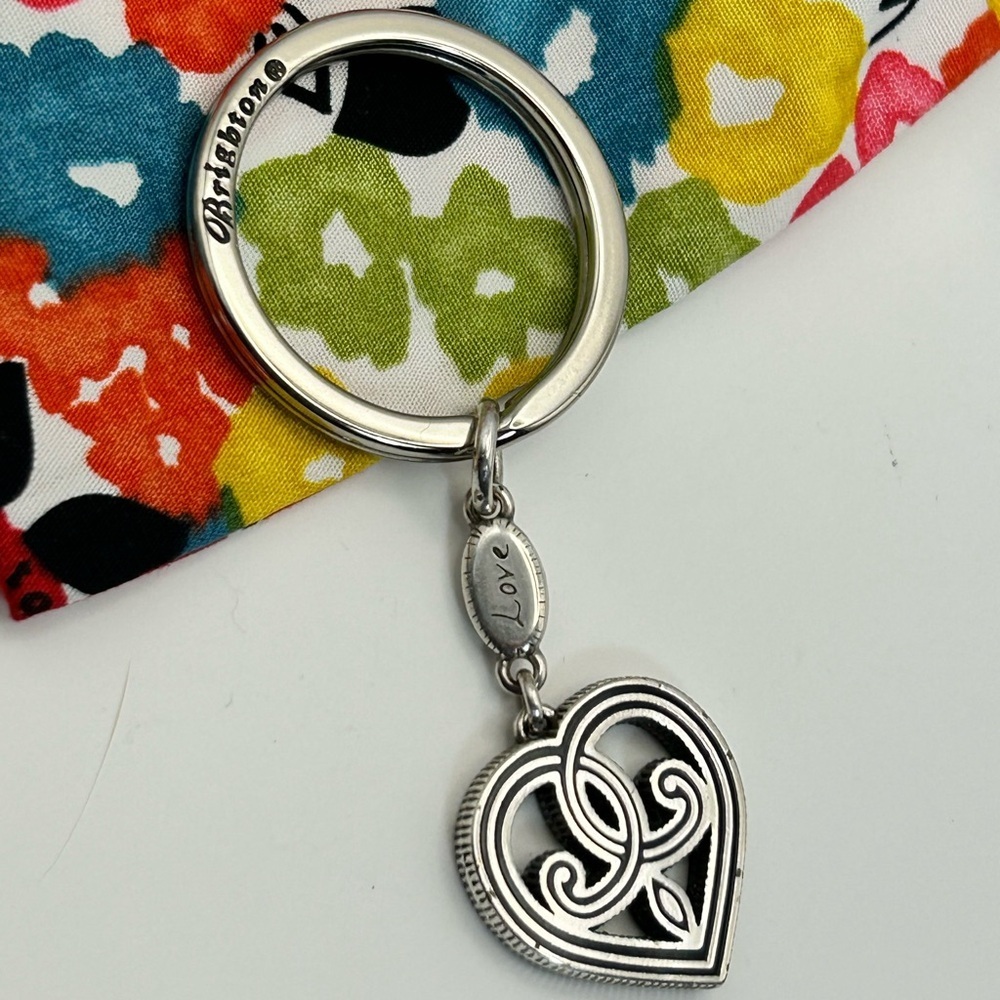 Brighton Heart Charm Keychain Silver Plated 2-sided Love Grace & Cloth Bag - Picture 4 of 8